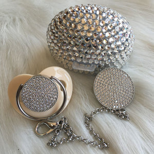 Handmade Rhinestone Crystals Bling Baby Pacifier & Clip + Pacifier Box - Bling Bling Babies