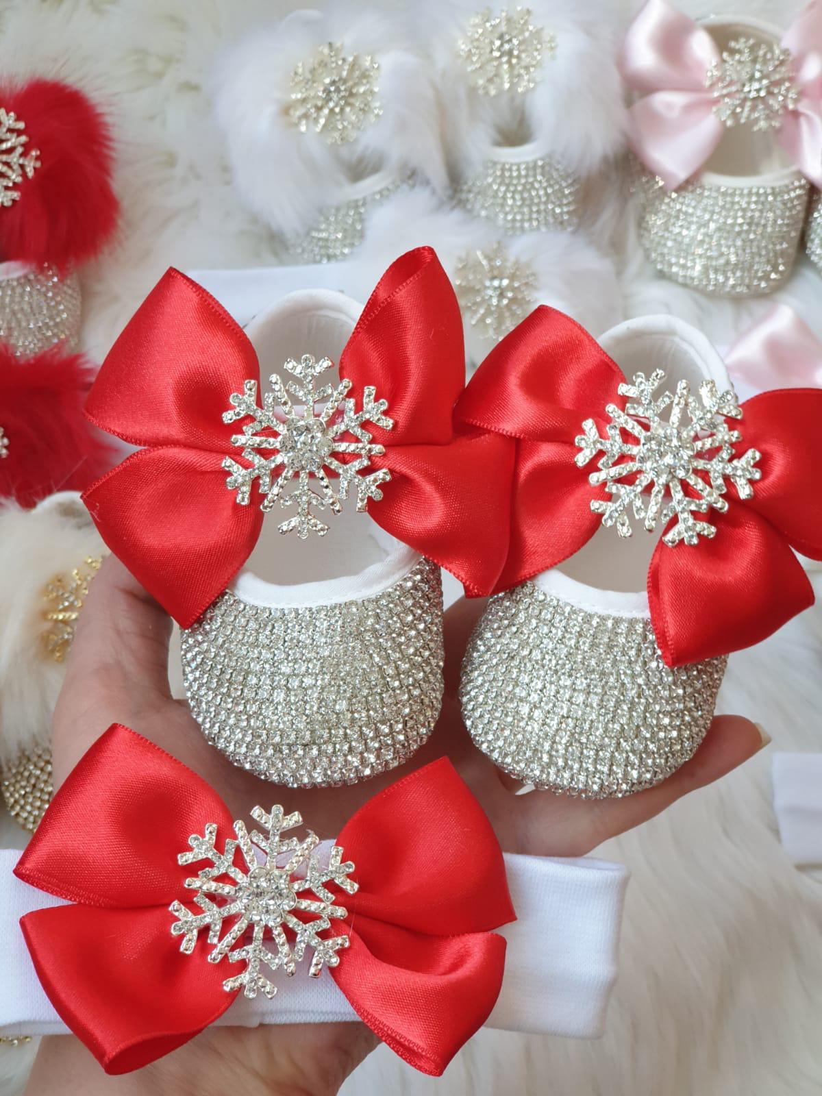 Handmade Baby Girl Snowflake Charm Crystal Shoes