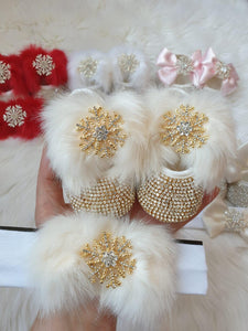 Handmade Baby Girl Snowflake Charm Crystal Shoes