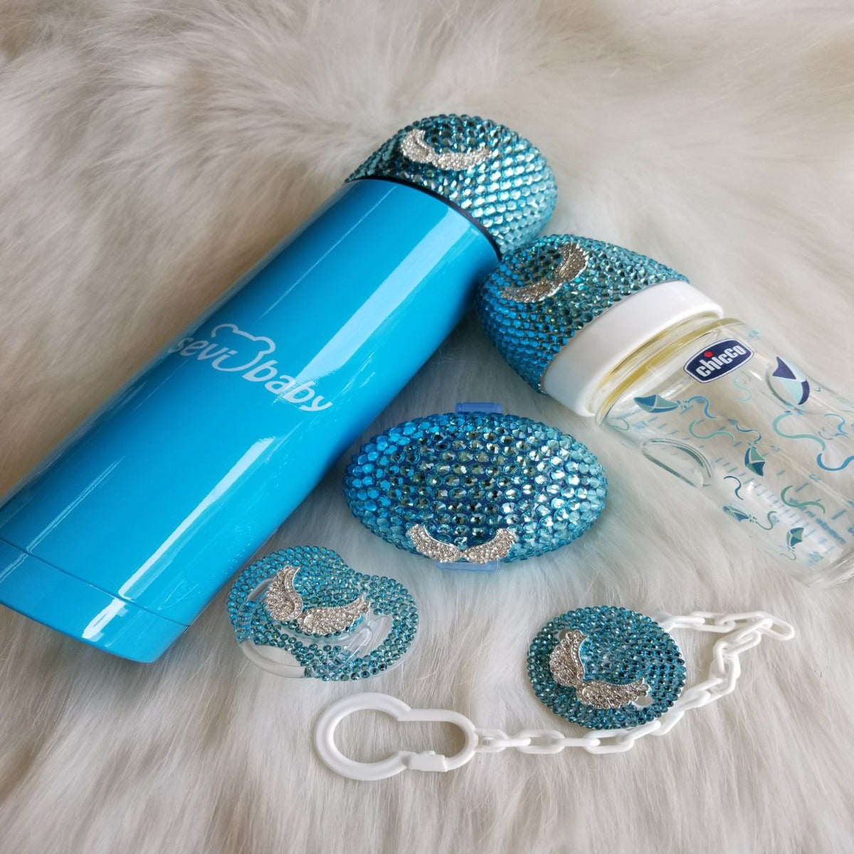 Crystals Pacifier & Clip + Pacifier Box + Bottle + Thermo Bottle Set