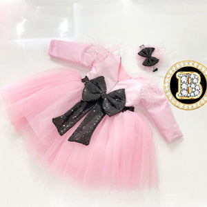 Black Bow Pink Baby Girl Dress