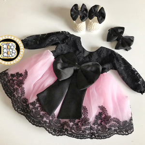 Precioso vestido de niña negro y rosa