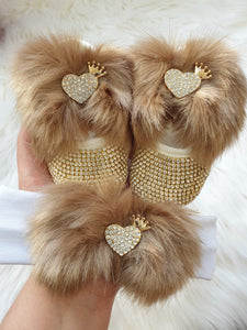 Handmade Cute Bling Baby Fur Shoes and Headband