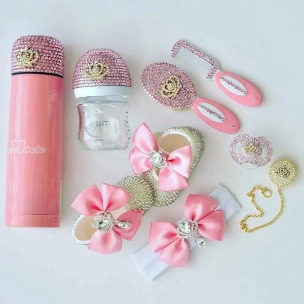 Crystals Bling Baby Pacifier & Clip + Shoes + Bottle + Thermo Bottle + Hair Brush Set - Bling Bling Babies