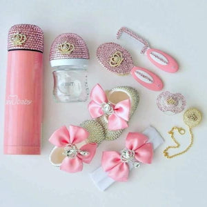 Crystals Bling Baby Pacifier & Clip + Shoes + Bottle + Thermo Bottle + Hair Brush Set - Bling Bling Babies