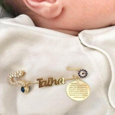 Gold 14 Karats and 925 Silver Plated Personalized Baby Pin Gold / Blue