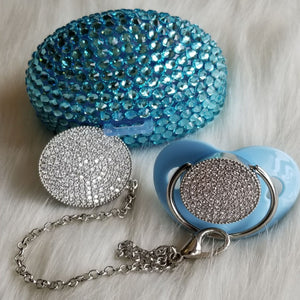 Handmade Rhinestone Crystals Bling Baby Pacifier & Clip + Pacifier Box - Bling Bling Babies