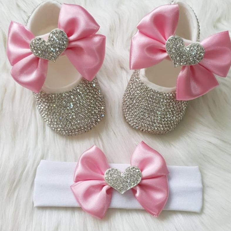 Personalized Baby Girl Heart Charm Crystal Shoes