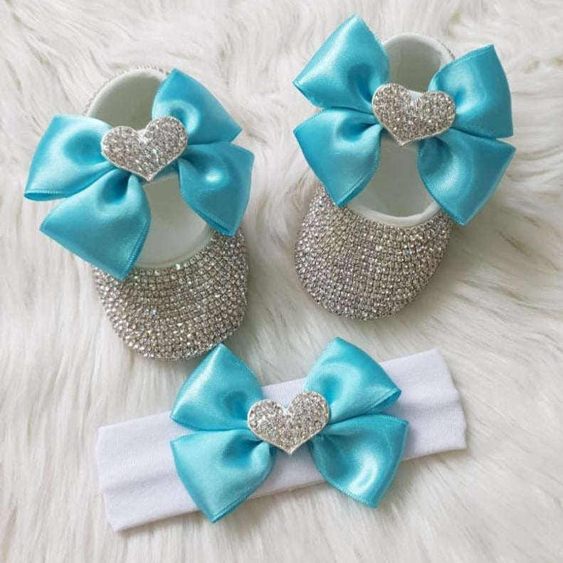 Personalized Baby Girl Heart Charm Crystal Shoes