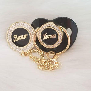 Personalized Custom Pacifiers with Rhinestone with the baby FULL name in Gold - Bling Bling Babies