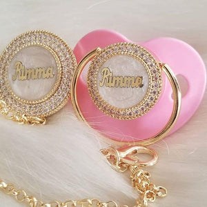 Personalized Custom Pacifiers with Rhinestone with the baby FULL name in Gold - Bling Bling Babies