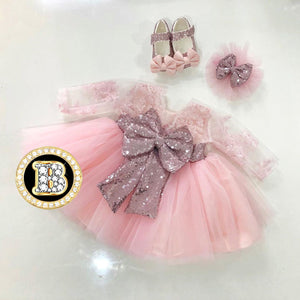 Baby Girl White Vintage Charm Lace Dress - Pink Princess