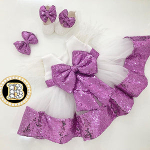 Bling Bow Flower Baby Girl Dress with Shoes and Headband