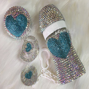 [Special Edition] Handmade Rhinestone Crystals Bling Baby 4 pieces Pacifier & Clip + Pacifier Box + Bottle Set - Bling Bling Babies